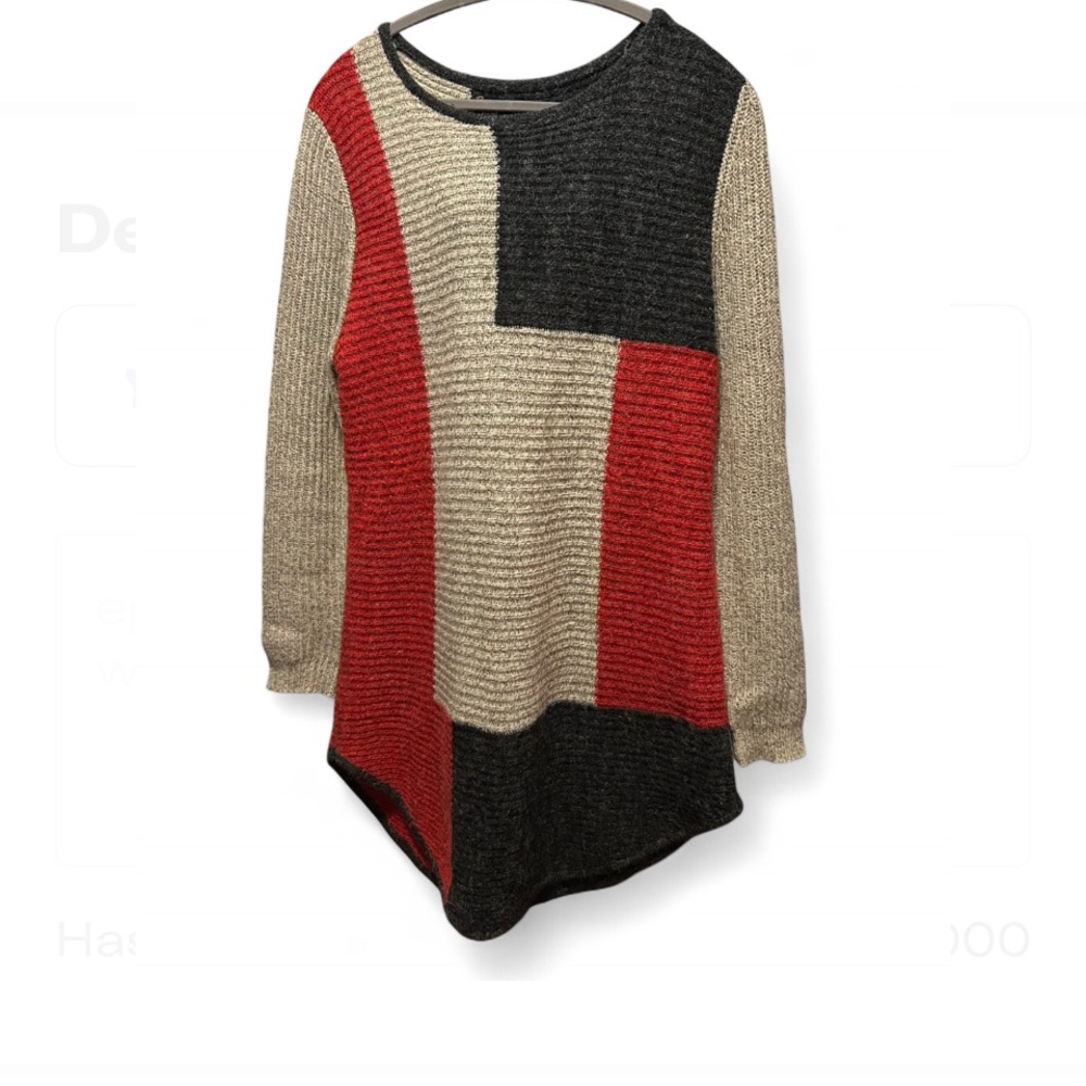 Colorblock Crew Neck Sweater - Red, Black, and Cream